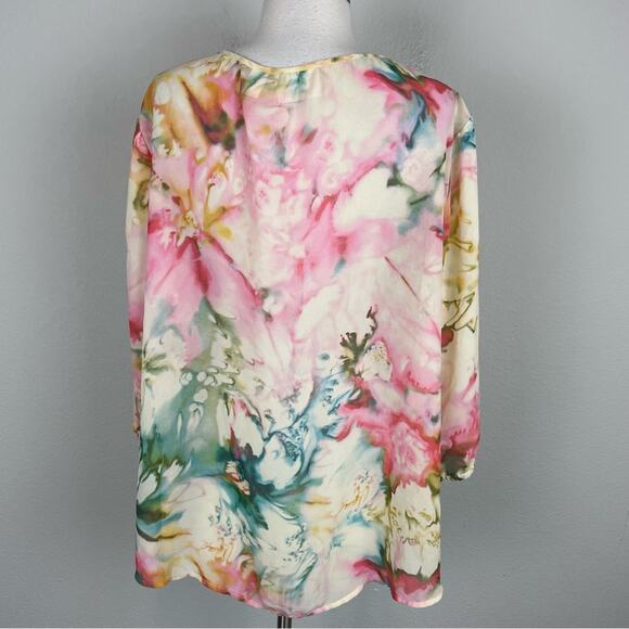 Chico's Off White Lace Inset Pop Over Top 3 - Picture 5 of 7